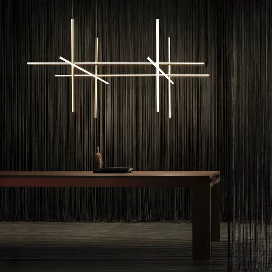 设计师挑空吊灯极简别墅客厅餐桌简约现代创意线条组合楼梯间灯具