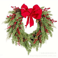 圣诞节花环心型蝴蝶结浆果秋季花圈门挂装饰跨境Christmas Wreath
