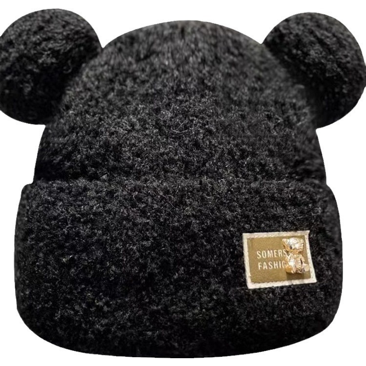 Cappello lavorato a maglia con protezione per le orecchie, caldo e spesso, in 100% cotone, a forma di orso dei cartoni animati, per donna_voghion.com