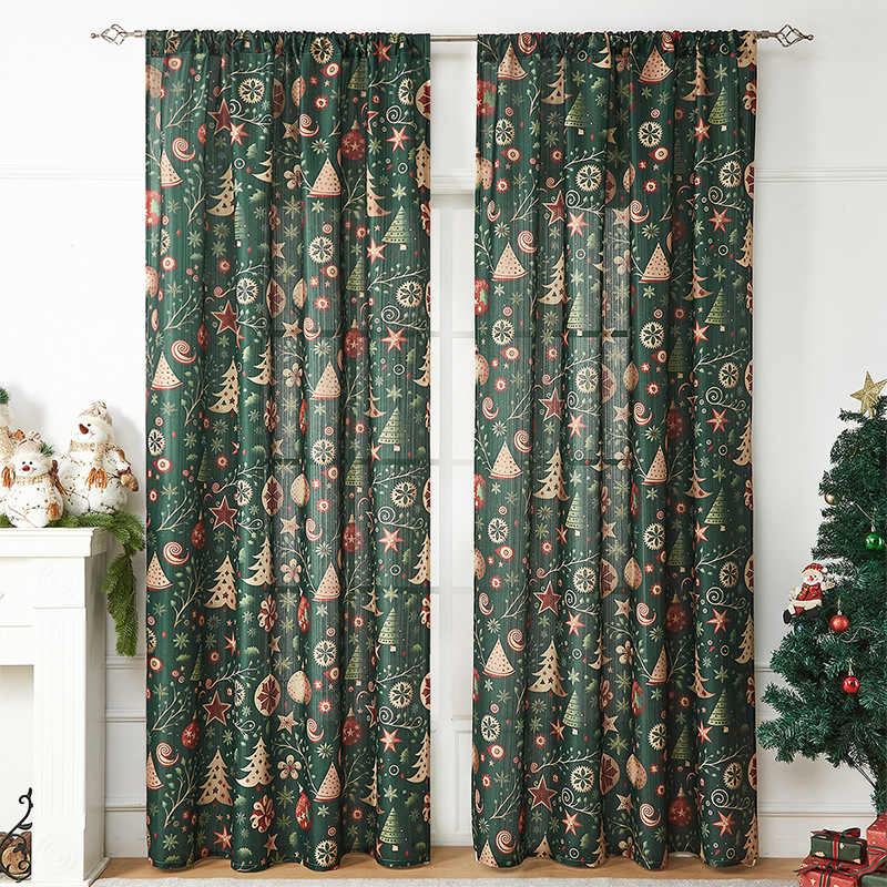 New American-Style Christmas Curtains with Christmas-Themed Printed Fabric, Blackout Rectangular Decorative Fabric Finished Curtains New American-Style Christmas Curtains with Christmas-Themed Printed Fabric, Blackout Rectangular Decorative Fabric Finished Curtains