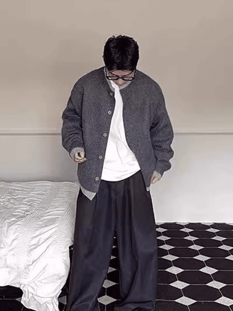 2026 Japanese Style New Men's Retro Round Neck Two-Piece Autumn Winter Loose Casual Knitted High-End Sweater_viptrois.com