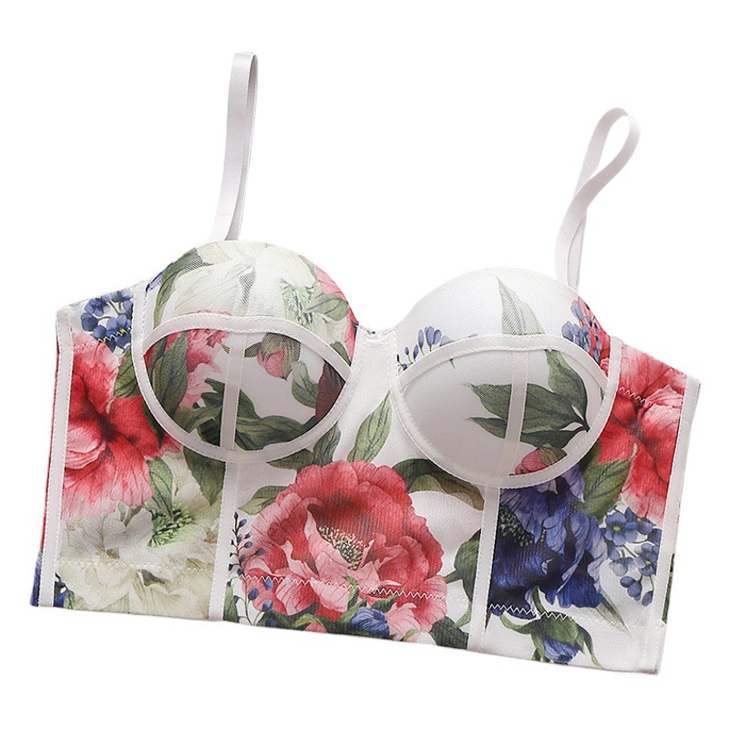 Retro Rose beauty back Sling girl's One-Piece sexy push-up impreso ropa interior con almohadilla en el pecho