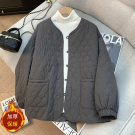 女装文艺复古葫芦格蓬蓬外套女秋冬宽松夹棉森系甜美纯色棉服