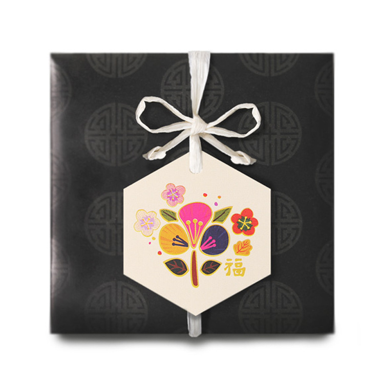 原创设计六边形卡片DIY创意图案福字吊卡新年礼物韩式包装搭配卡
