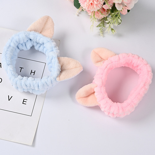 Korean style cat ear headband wholesale yoga sports face wash plush headband cute girls flannel headband
