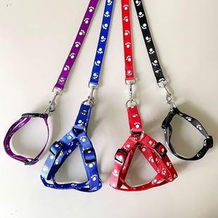 Hot selling cartoon printing nylon traction rope footprints dog collar set pet chest cover nylon dog rope wholesale