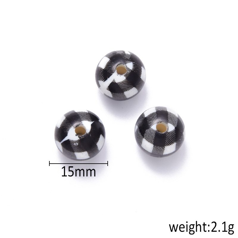 15mm Acrylic Printing Beads Houndstooth Necklace Bracelet Beads Ball Beads display picture 1