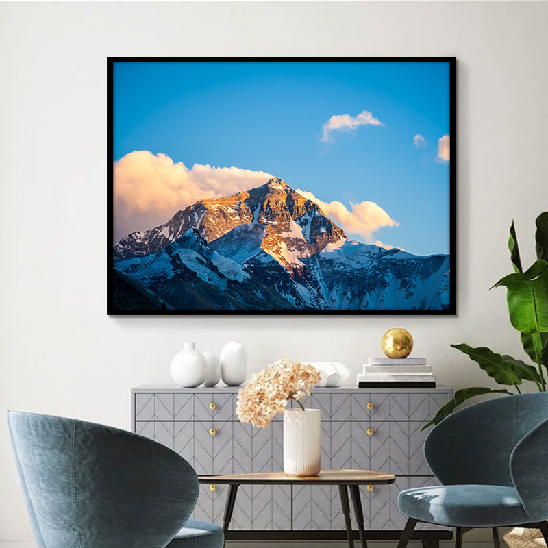 Mount Everest Decorative Painting Himalayas Hanging Painting Mountain Range Snow Mountain Blue Sky White Clouds Mountain Scenery Mural