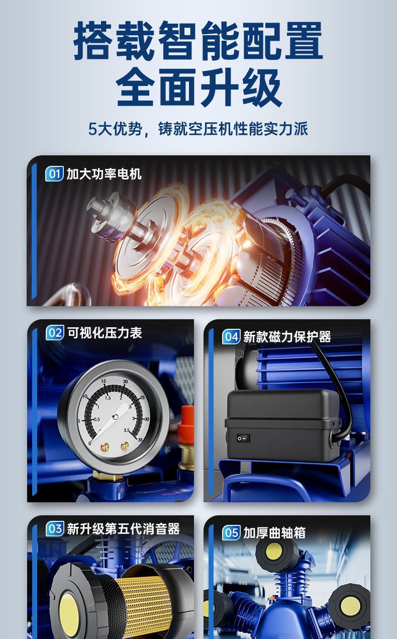 Air Compressor 380V Industrial-Grade Large High-Pressure Air Pump Auto Repair 3Kw Spray Paint Belt-Type Air Compressor 220