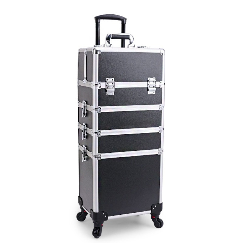 Manicura profesional de trolley, manicura y maquillaje, caja de almacenamiento de gran capacidad, caja de herramientas de bordado de aleación de aluminio conveniente de varias capas