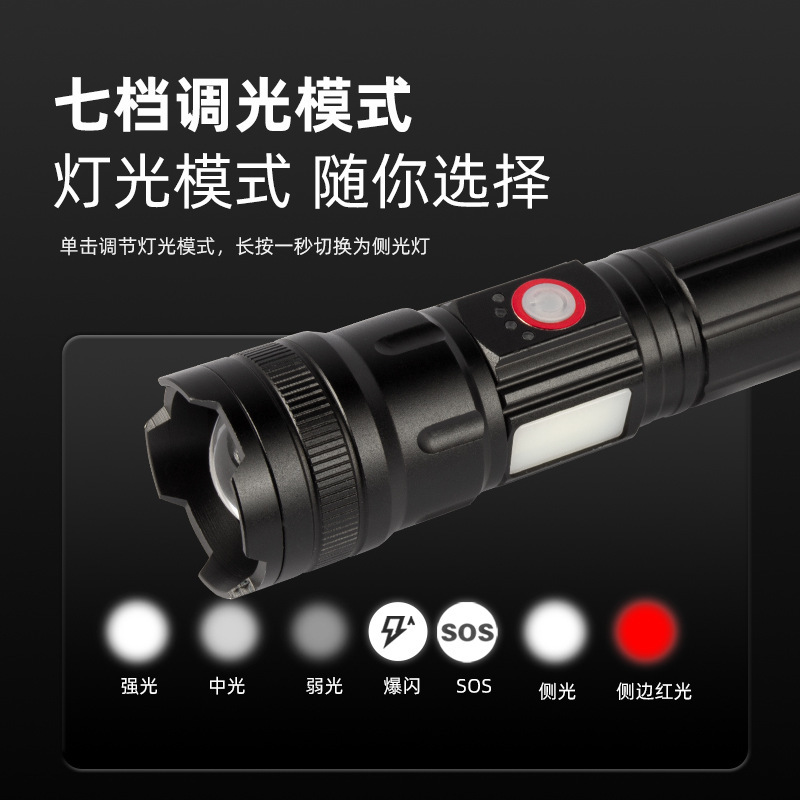 Linterna de iluminación transfronteriza luz fuerte luz linterna de largo alcance al aire libre zoom aleación de aluminio linterna láser blanco