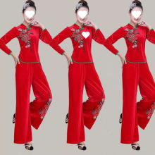 广场舞服装女新款套装2020秋冬金丝绒中老年舞蹈演出跳舞衣秧歌服