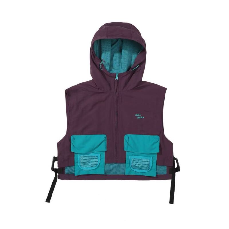 2025 New Autum Mountain Hiking Outdoor Sports Mountaineering Layered Sleeveless Short Hooded Vest for Women 2639