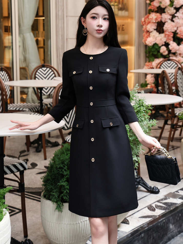 Round Neck 3/4 Sleeve Button Professional Dress Autumn Women's Office  Dresses | eBay