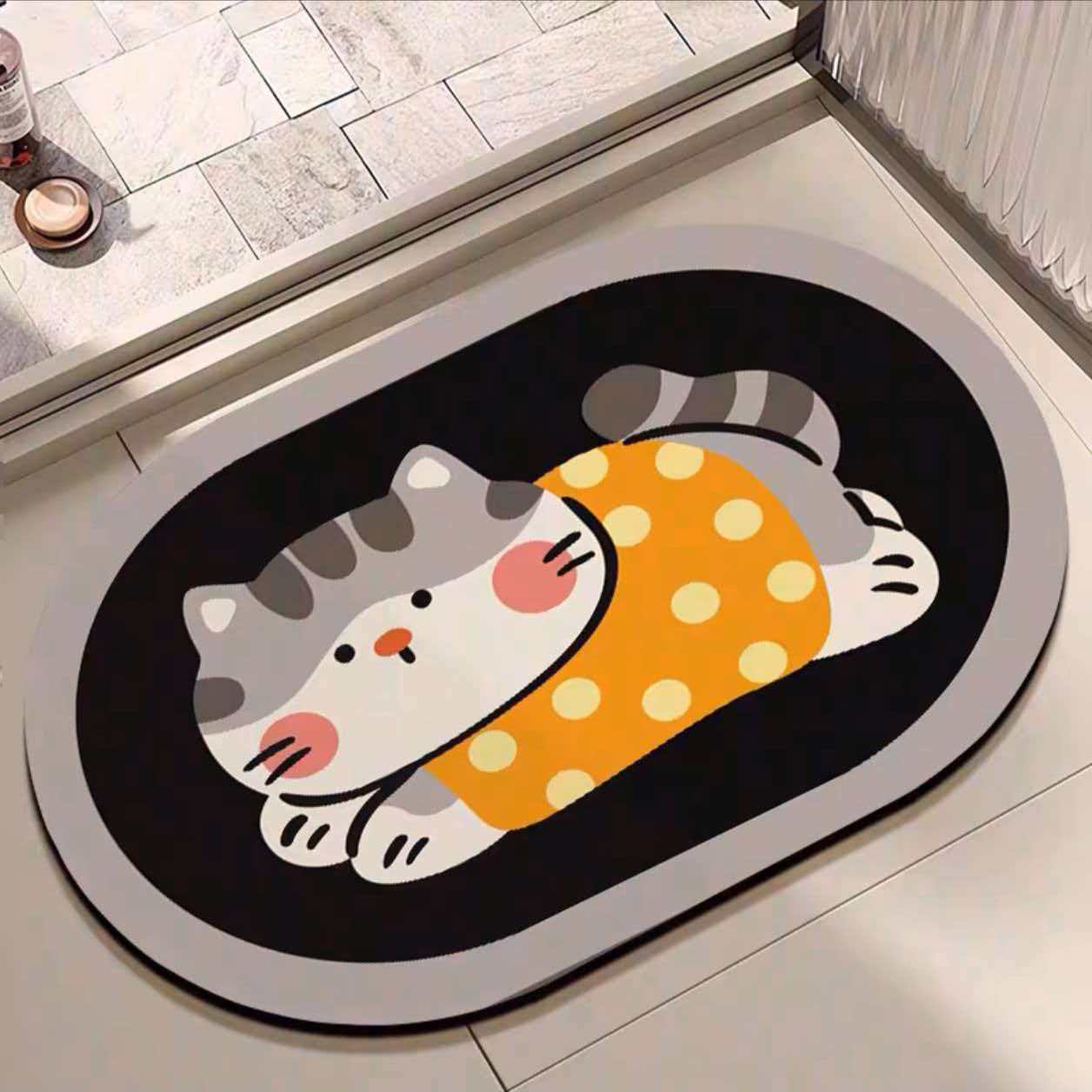 抖音热卖卡通猫咪硅藻泥地垫浴室吸水防滑入户玄关门耐脏脚垫