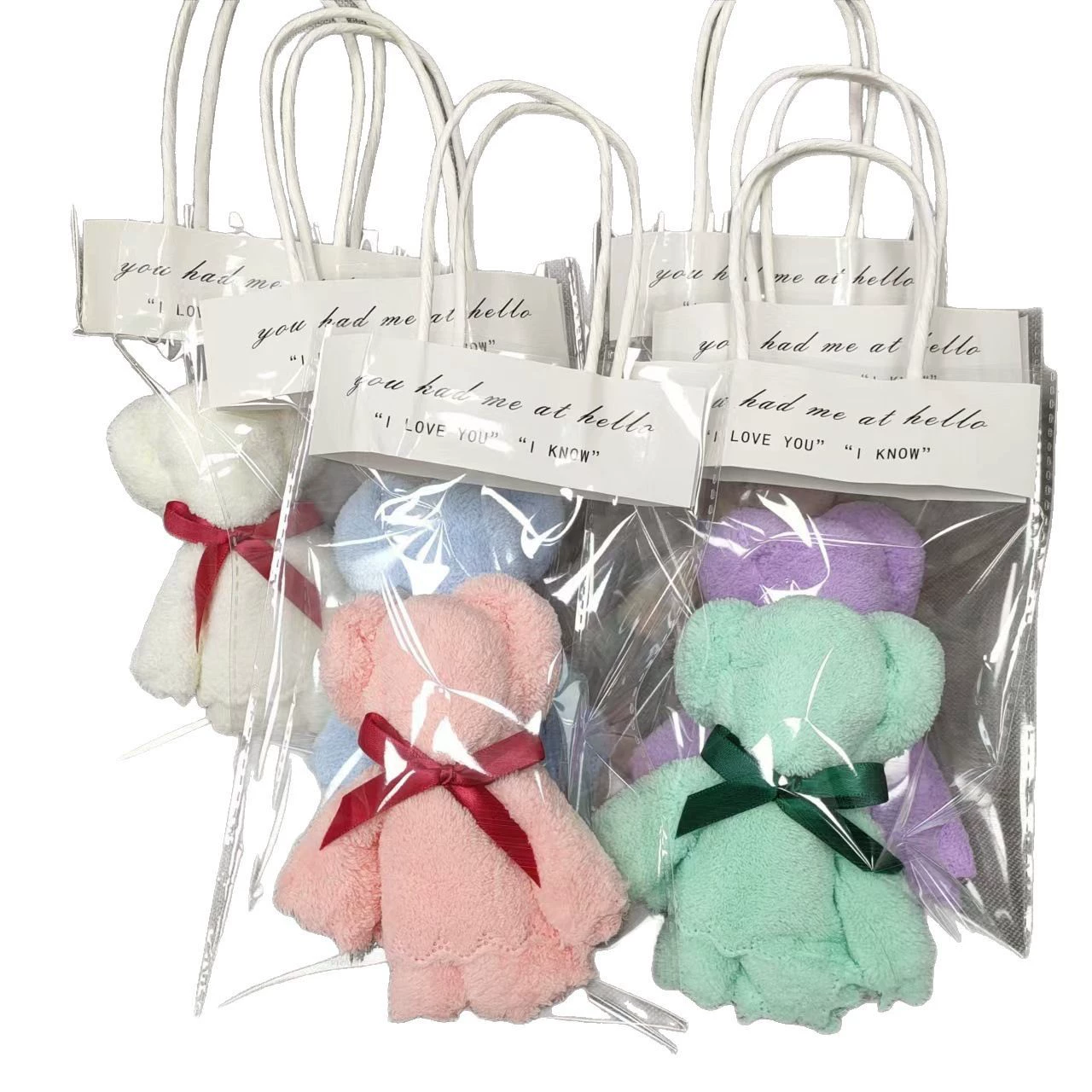 Small coral towel, with little bears, Birthday gift, wholesale