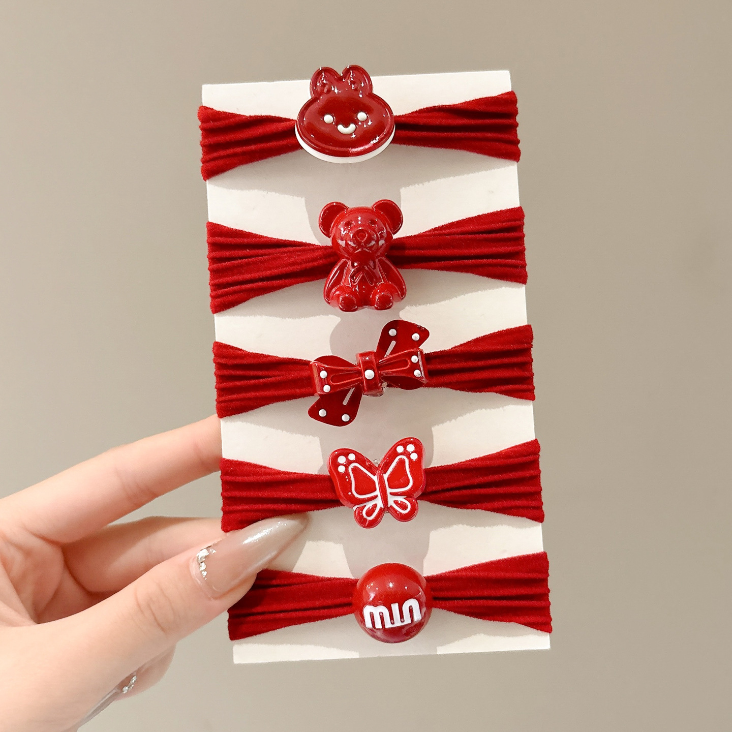 Niños rojos de Año Nuevo cabello de cabello de alta elástica cabello de cabello de cola de caballo de cabello no lastimar correa de cabello tocado