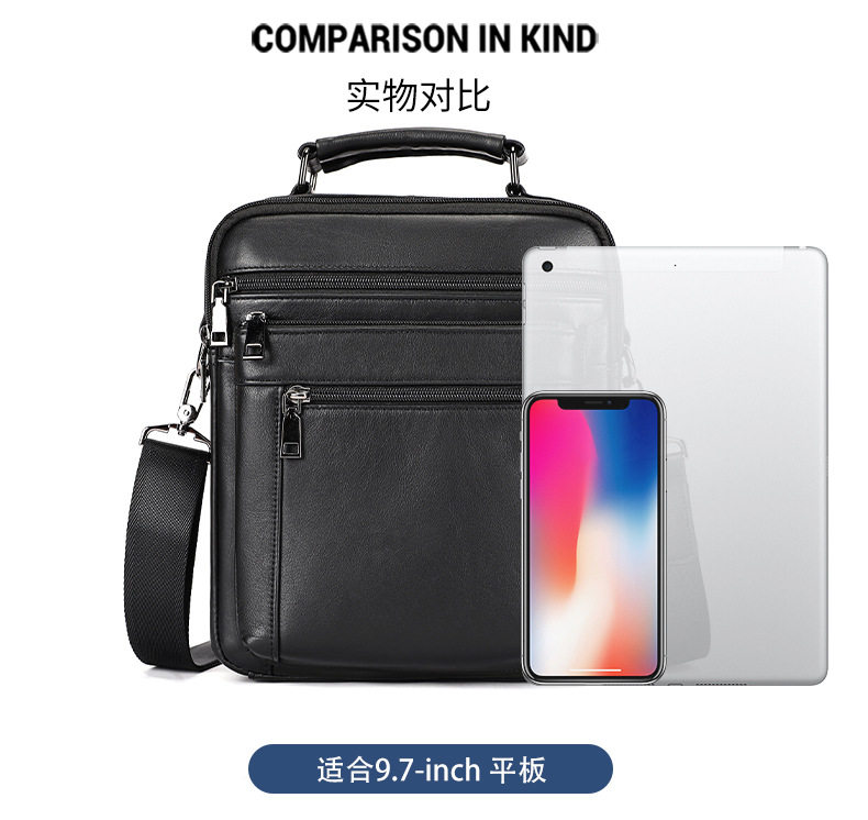 Túi đeo chéo nam da bò thật Marunte da bò lớp đầu tiên dung lượng lớn, đựng vừa iPad 9 inch — màu đen chi tiết 9
