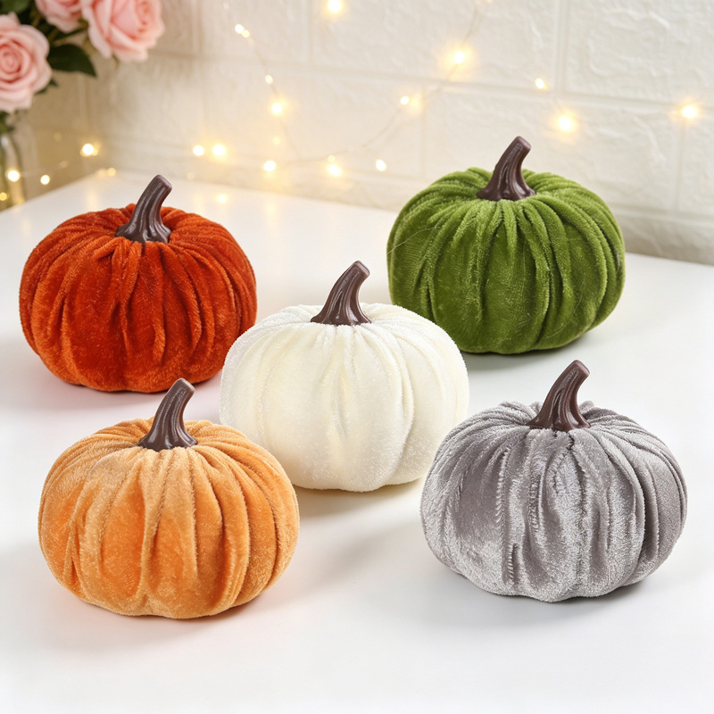 Mingguan Amazon Simulation Pumpkin Halloween Thanksgiving Autumn Flannel Pumpkin Flocking Pumpkin Pumpkin Props