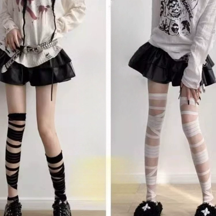 Мягкие носки Lolita для девочек с перекрестными повязками jk, милые крутые сексуальные высокие носки в лесном стиле, длинные носки выше колена