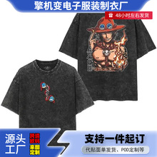 2026一件妮卡形式路飞动画超大号高街复古水洗旧短袖t恤男士夏季