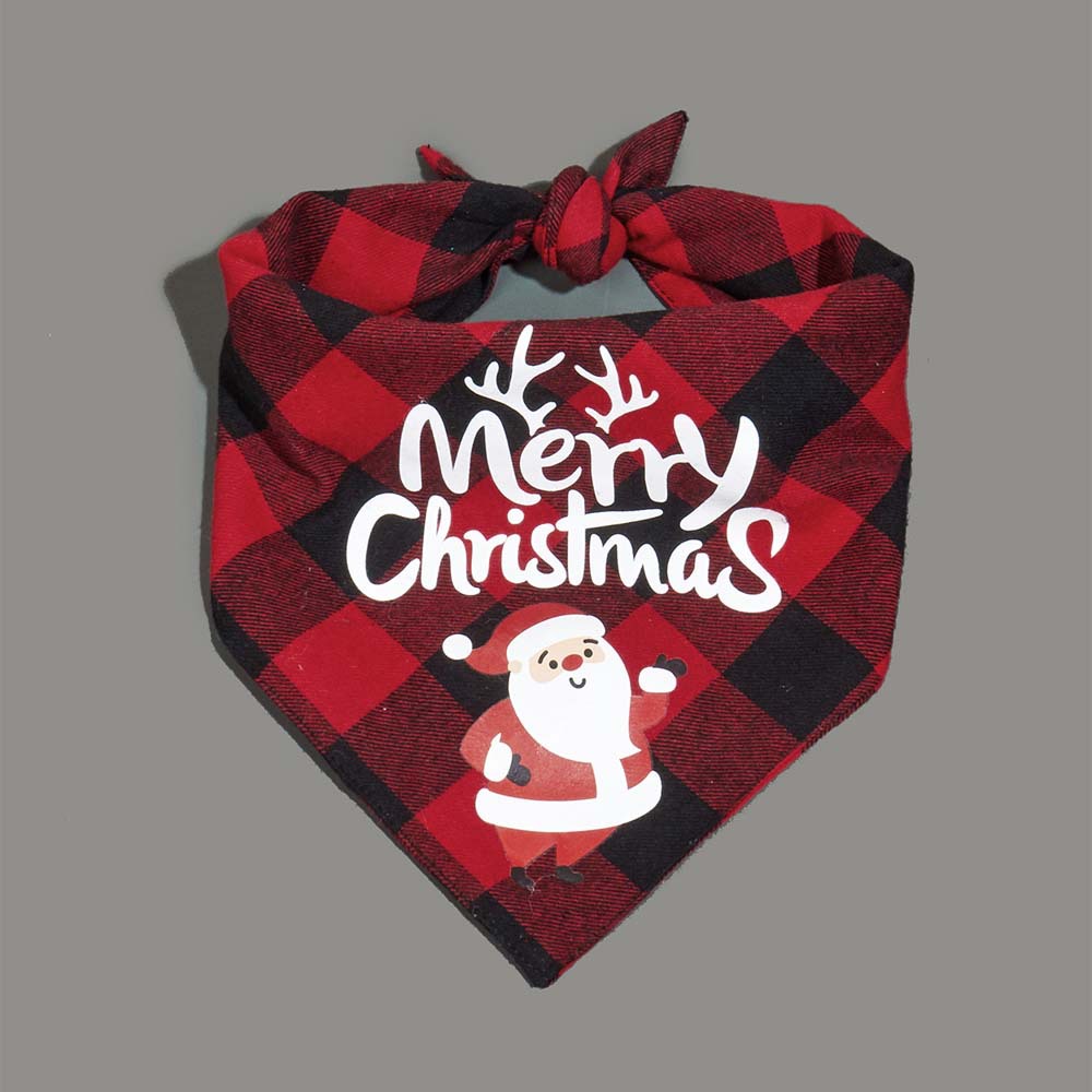 Fabricante en stock transfronterizo nuevo algodón a cuadros mascota triángulo toalla perro saliva toalla Navidad mascota saliva toalla