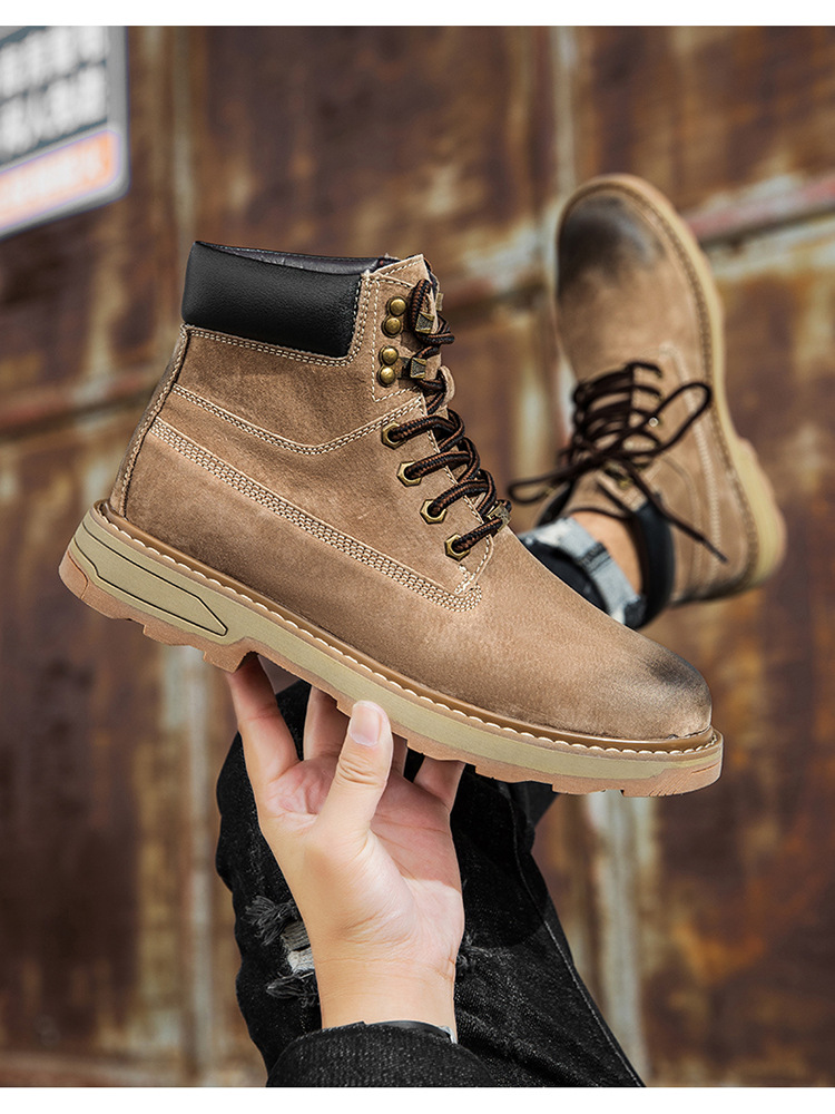 Ψηλές, μεγάλες κίτρινες μπότες, με στρώση κεφαλιού, δέρμα χοίρου, για υπαίθριες δραστηριότητες και ζεστά ανδρικά παπούτσια από κασμίρ_voghion.com