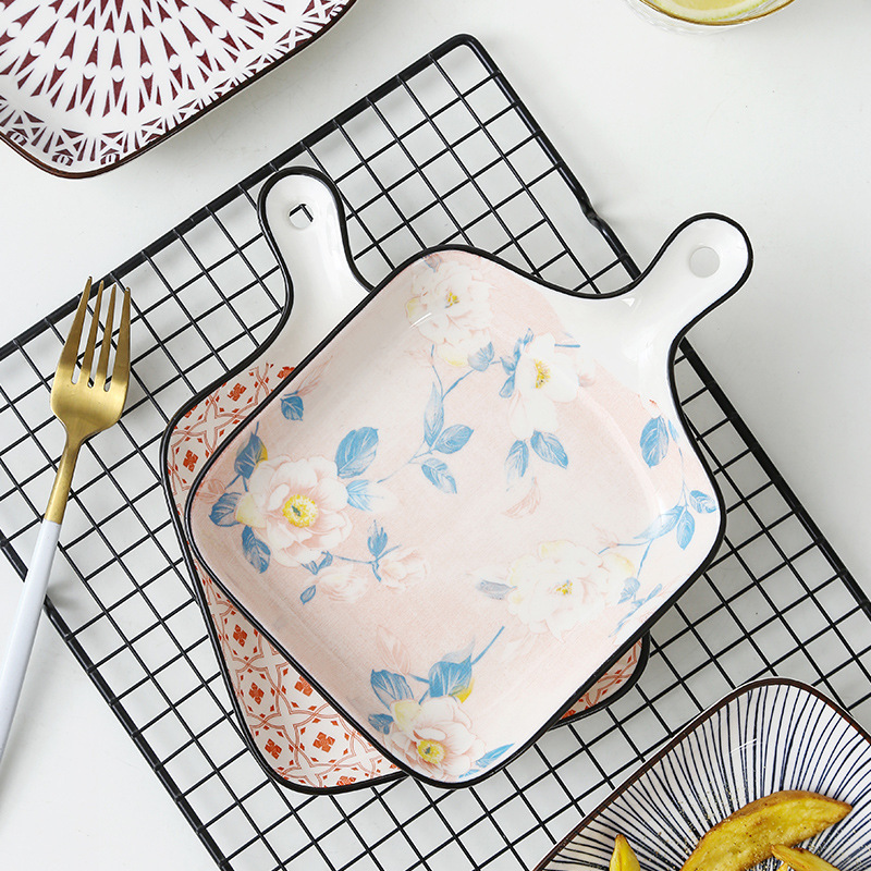 Single handle baking tray Japanese creative tableware ceramic underglaze home Nordic personality trendy baked rice Internet celebrity dish Single handle baking tray Japanese creative tableware ceramic underglaze home Nordic personality trendy baked rice Internet celebrity dish