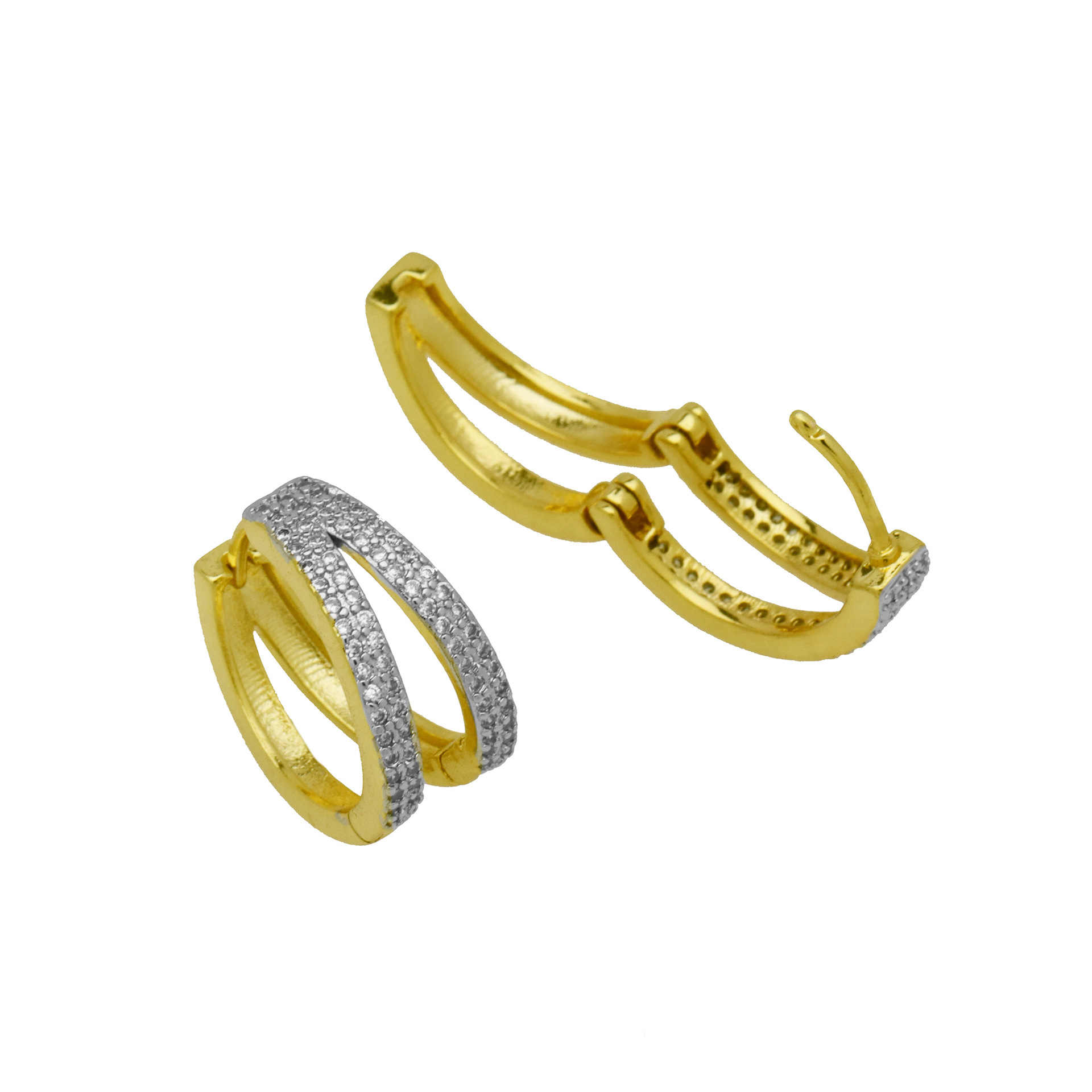 1 Pair Simple Style Geometric Mixed Metal Inlay Copper Zircon 18K Gold Plated Earrings display picture 5