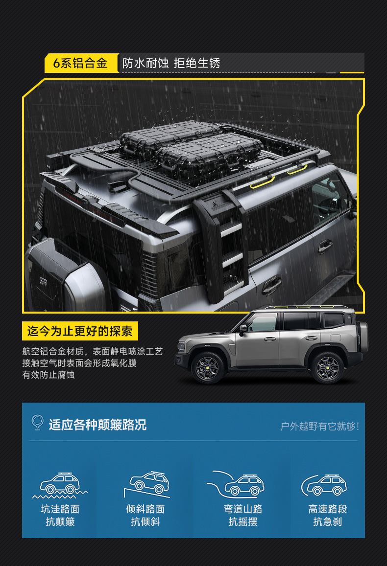 Suitable for Jietu Traveler Shanhai T2 Roof Luggage Rack Frame Off-Road Modification Folding Ladder Expansion Platform Tent