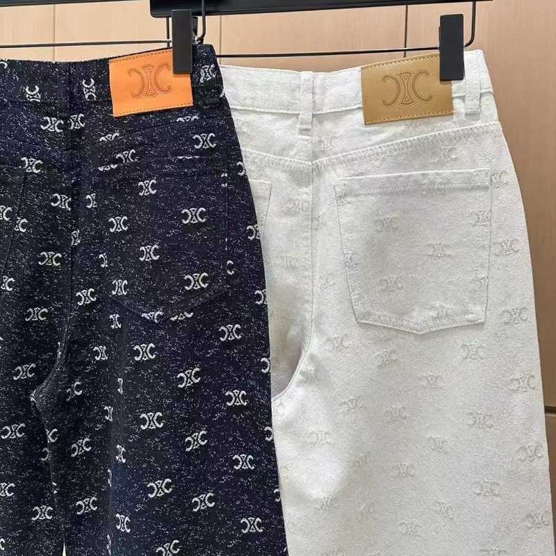2025早秋新款美式复古提花直筒牛仔裤女高腰宽松阔脚裤休闲拖地裤|undefined