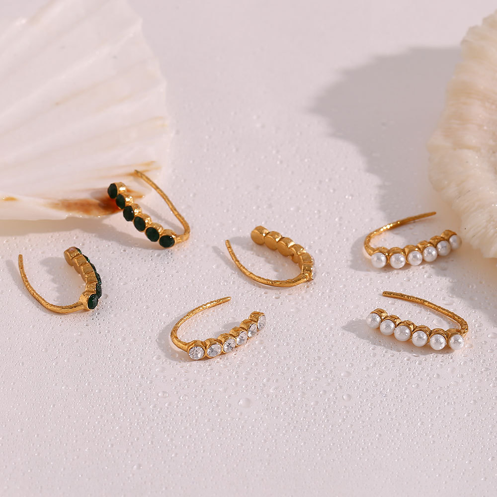 Zircon Pearl Inlaid Fishhook Stainless Steel Earrings