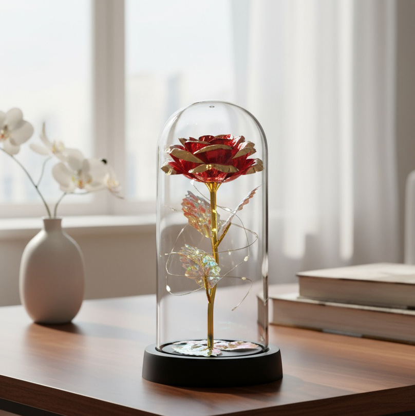 Rosas transfronterizas inmortales flores cubierta de vidrio decoración pareja regalos de día de San Valentín Día de la Madre ideas de cumpleaños 38 regalos pequeños