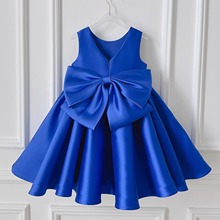 女童周岁礼服英伦风蝴蝶结宝蓝色儿童公主裙宝宝生日宴钢琴演出服