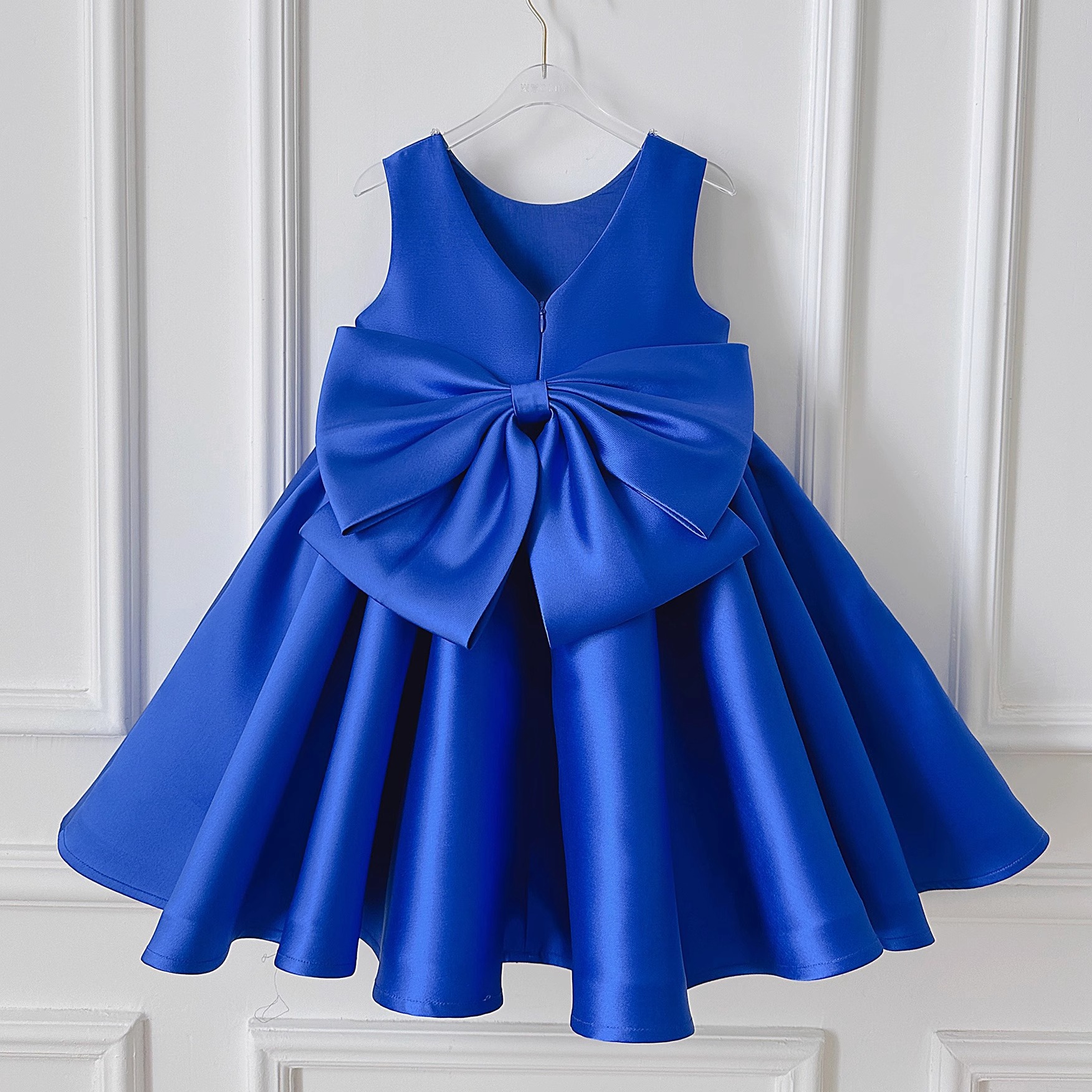女童周岁礼服英伦风蝴蝶结宝蓝色儿童公主裙宝宝生日宴钢琴演出服