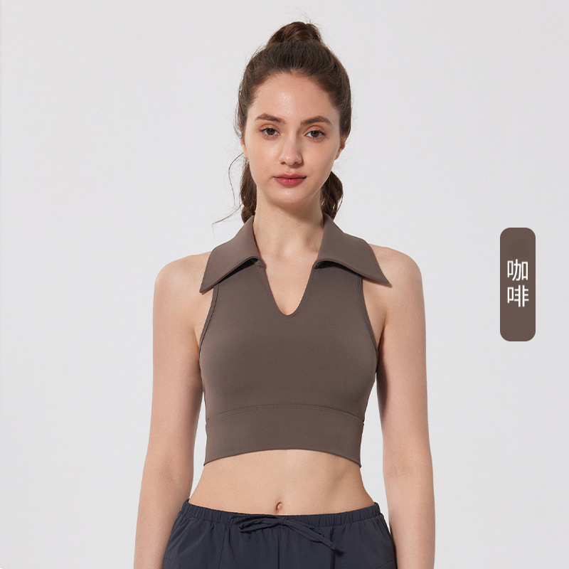 Chaleco deportivo con solapa una taza con cojín de pecho para mujeres correr bra transpirable sin mangas ropa de yoga delgada ropa de fitness