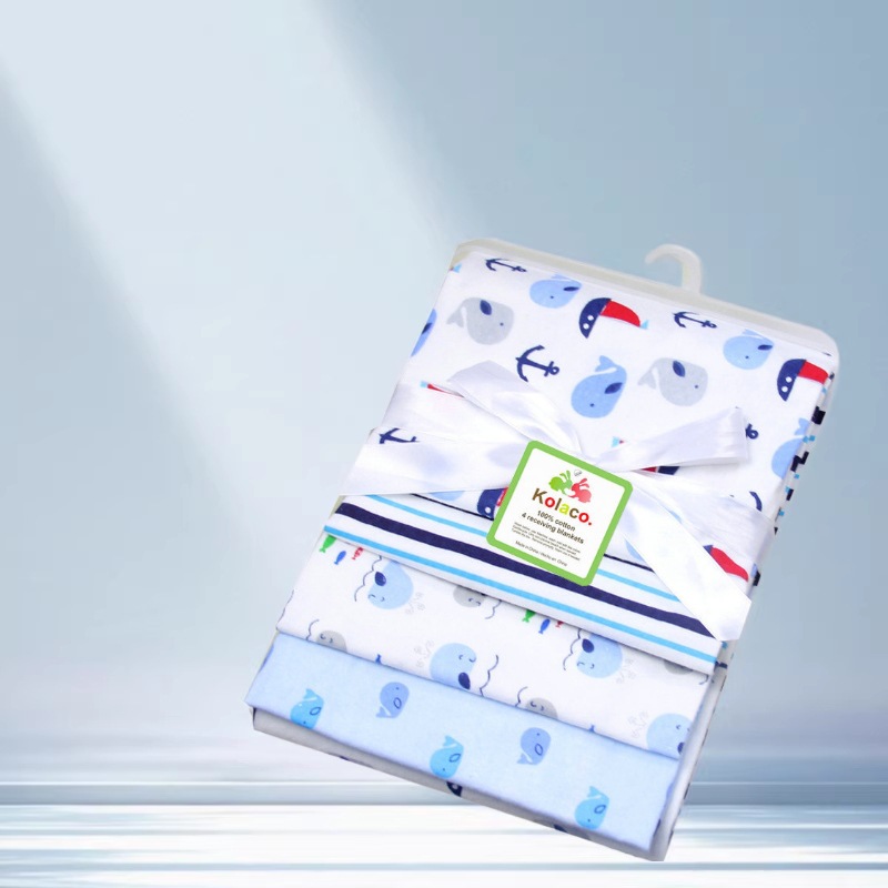 Baby children's bed sheet infant cotton wrap cloth baby printed bath towel four pieces ribbon pack wholesale