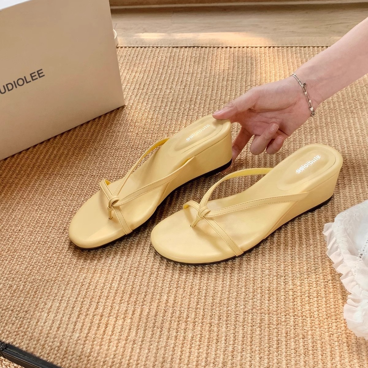 Pantuflas de uva mamá chanclas de tacón 6cm de altura ~ Sandalias y zapatillas de tacón de cuña con férula francesa al aire libre