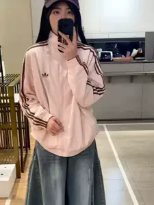 Wang Hedi celebrity-style jacket, three-stripe stand-up collar outerwear, unisex knitted sporty windbreaker, long-sleeved couple's outerwear