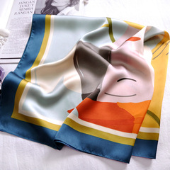 Retro Oil Painting Small Square Scarf Women Spring Autumn Silk Ins Scarf Versatile Headband Hair Tie Bag Protect Neck Collar Scarf