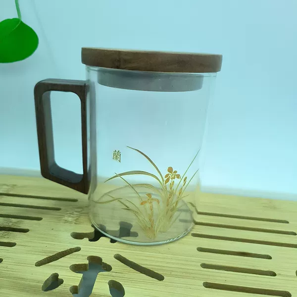 Orchid tea cup with wooden cover