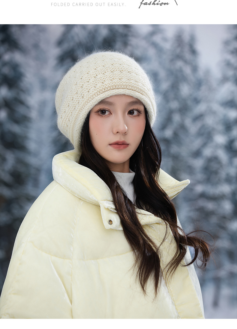 Autumn Winter Women Fashion Versatile Knitted Solid Color Head Wrap Warm Thickened Fleece Yarn Mom Hat_voghion.com