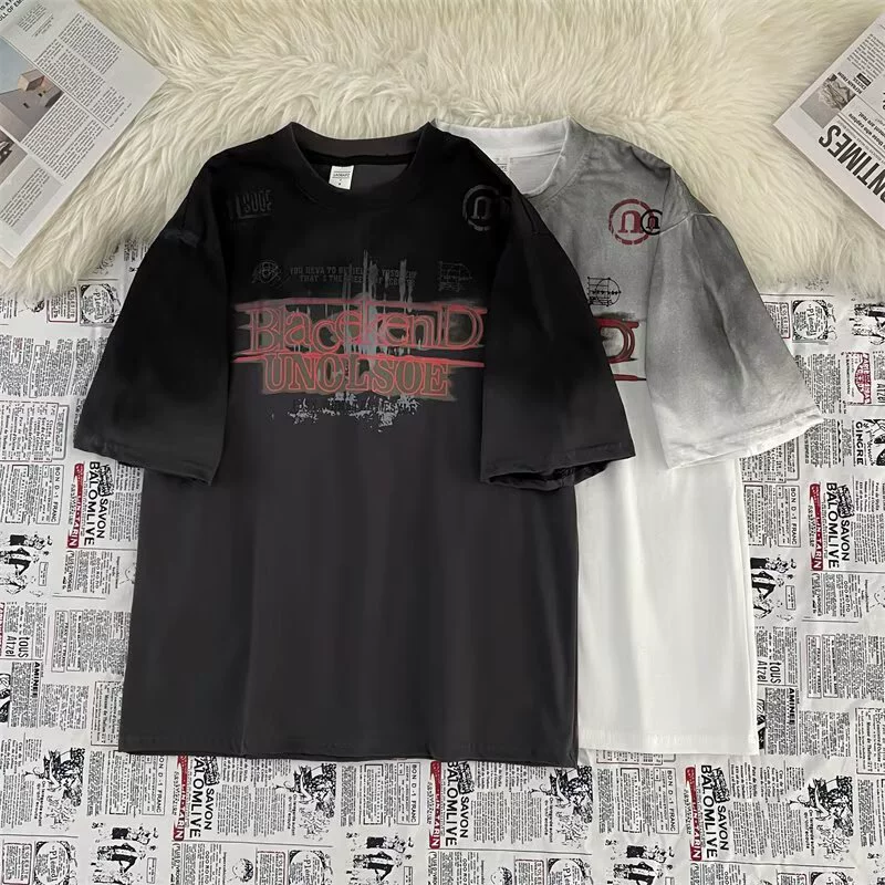 Модная и стильная футболка с короткими рукавами и принтом в американском уличном стиле, универсальный новый японский стиль.