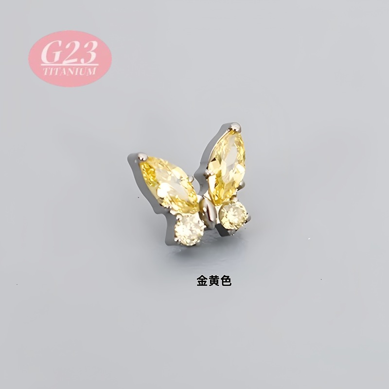 欧美F136钛合金精雕锆石蝴蝶耳钉小众耳骨钉内螺纹唇钉穿刺饰品批|undefined