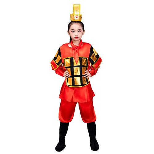 Children's armor performance suit Terracotta Army Mulan Red Fort Armor Soldier Three Kingdoms Cloak Ancient Yue Fei General