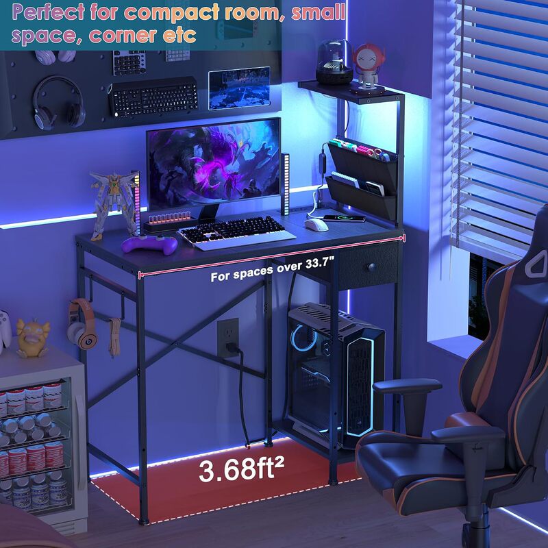 Cross-Border Black Gaming Computer Desk with Led Lights, Power Outlet, and Console Stand for Small Apartments and Bedrooms Cross-Border Black Gaming Computer Desk with Led Lights, Power Outlet, and Console Stand for Small Apartments and Bedrooms