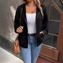 2024秋冬华夫格连帽抽绳长袖运动衫休闲拉链夹克外套