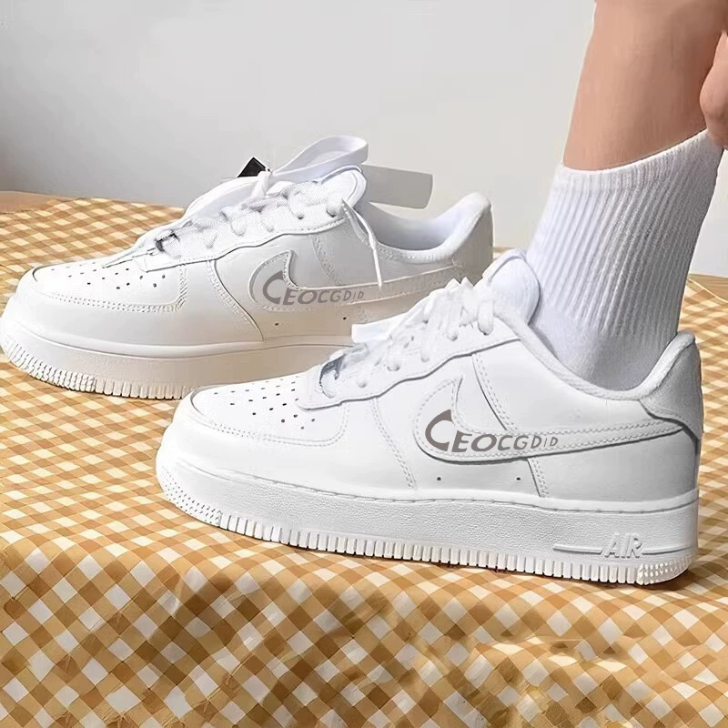 Кроссовки Nike Air Force 1, низкие бежевые с мягкой подошвой на пятке для мужчин и женщин