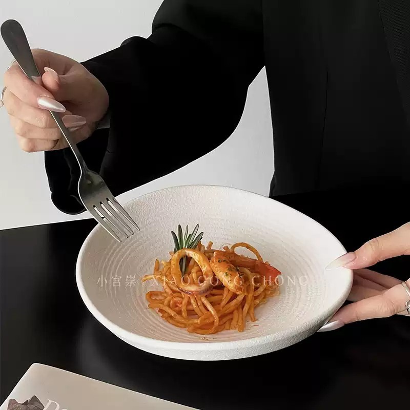 高级感纯色陶瓷盘家用盘子意面盘牛排盘特别好看西餐盘菜盘沙拉盘|undefined