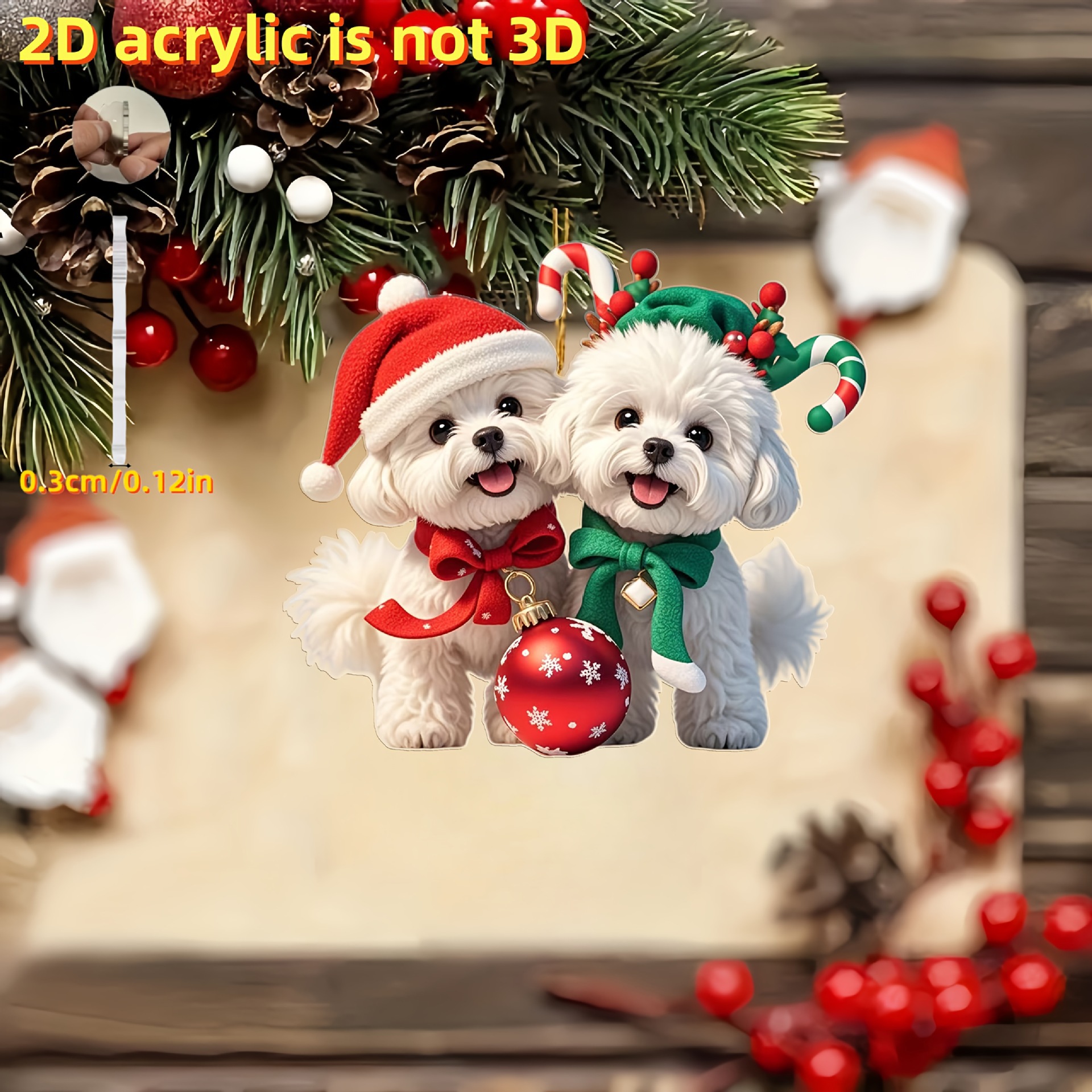 Colgantes transfronterizos nuevos perros de Navidad pequeños animales colgantes 2D acrílico colgantes de decoración espejo retrovisor